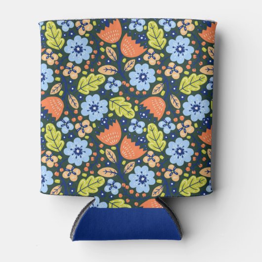 Bright Colorful Modern Pretty Flower Pattern 缶クーラー (正面)