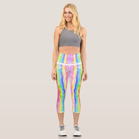 Bright Colorful Modern Striped Yoga Capri カプリレギンス (正面)