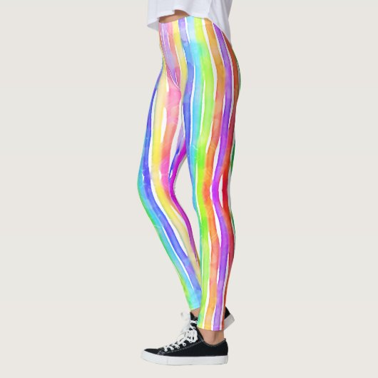 Bright Colorful Modern Striped Yoga Capri レギンス (左)