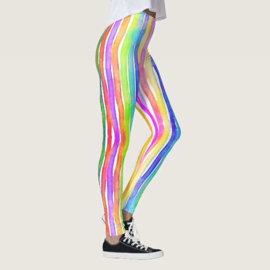 Bright Colorful Modern Striped Yoga Capri レギンス (右)