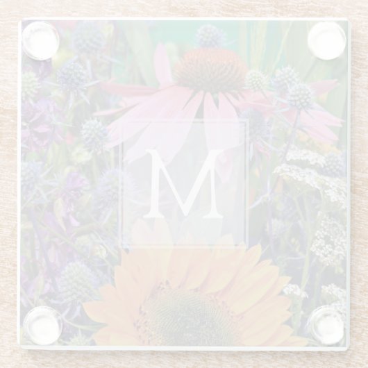 Bright Colorful Monogram Flowers ガラスコースター (裏面)