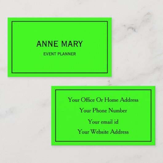 Bright Colorful Neon Green Wedding Event Planner 名刺 (正面/裏面)