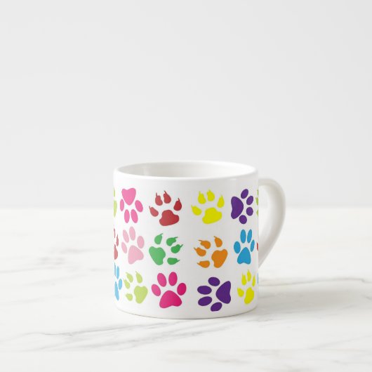 Bright Colorful Paw Prints Pattern エスプレッソカップ (正面右)