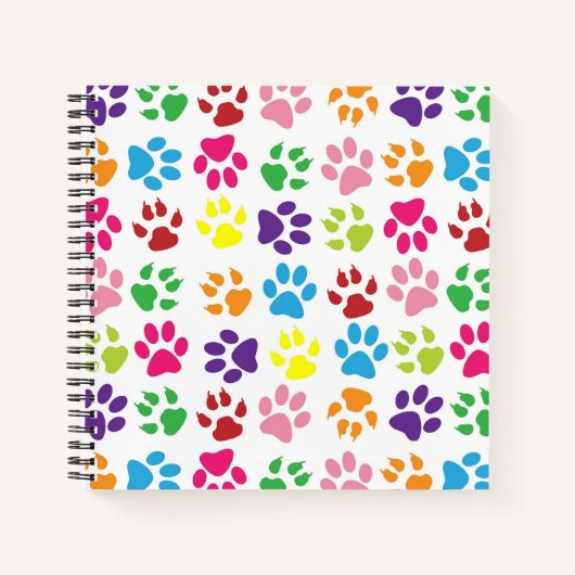 Bright Colorful Paw Prints Pattern ノートブック (正面)