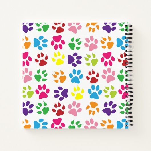 Bright Colorful Paw Prints Pattern ノートブック (裏面)