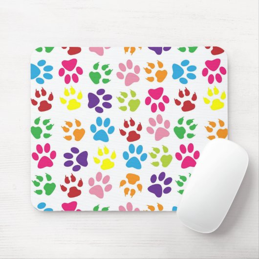 Bright Colorful Paw Prints Pattern マウスパッド (マウス)