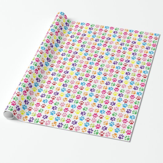 Bright Colorful Paw Prints Pattern ラッピングペーパー (アンロールド)