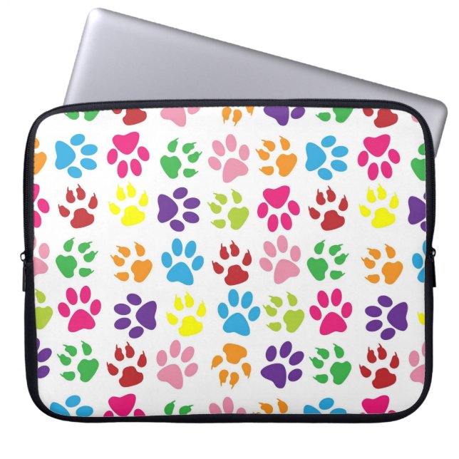 Bright Colorful Paw Prints Pattern ラップトップスリーブ (正面)