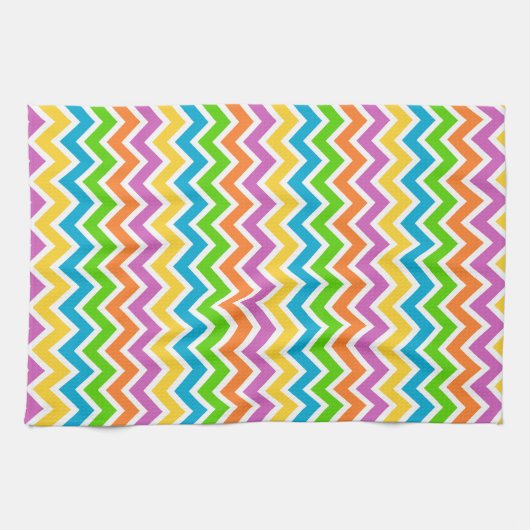 Bright Colorful Rainbow Chevron Pattern キッチンタオル (横)