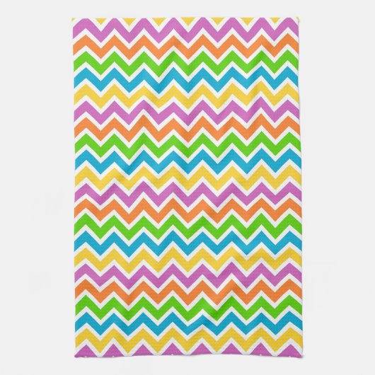 Bright Colorful Rainbow Chevron Pattern キッチンタオル (縦)
