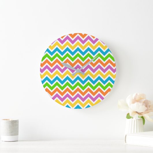 Bright Colorful Rainbow Chevron Pattern ラージ壁時計 (ホーム)