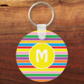 Bright Colorful Rainbow Striped Monogrammed キーホルダー (正面)
