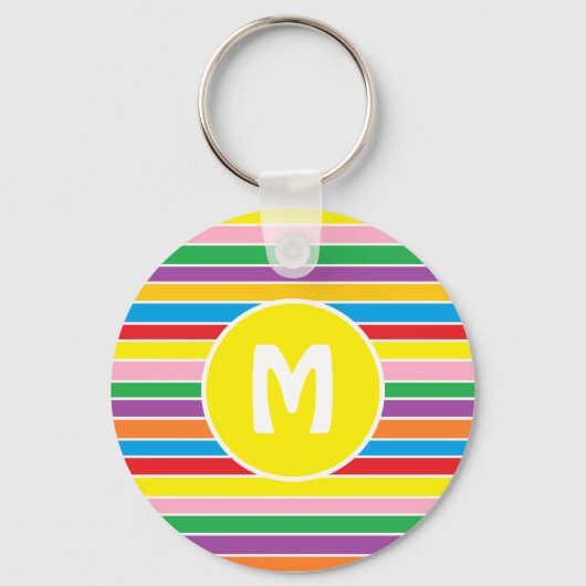 Bright Colorful Rainbow Striped Monogrammed キーホルダー (裏面)