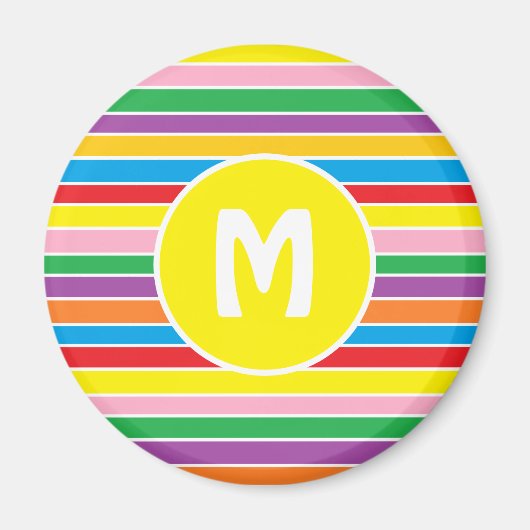 Bright Colorful Rainbow Striped Monogrammed マグネット (正面)