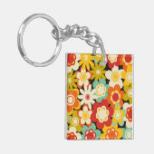 Bright Colorful Retro Cute Floral Pattern キーホルダー (正面左)