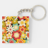 Bright Colorful Retro Cute Floral Pattern キーホルダー (裏面)