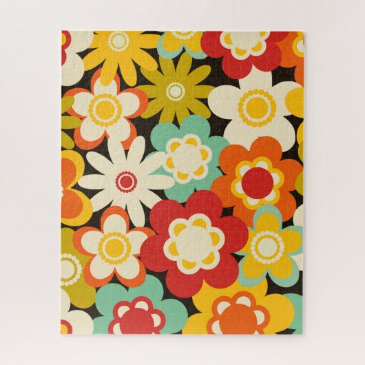 Bright Colorful Retro Cute Floral Pattern ジグソーパズル (縦)
