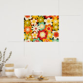 Bright Colorful Retro Cute Floral Pattern ポスター (キッチン)
