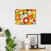 Bright Colorful Retro Cute Floral Pattern ポスター (ホームオフィス)