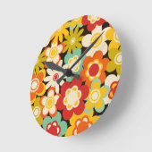 Bright Colorful Retro Cute Floral Pattern ラウンド壁時計 (傾斜)