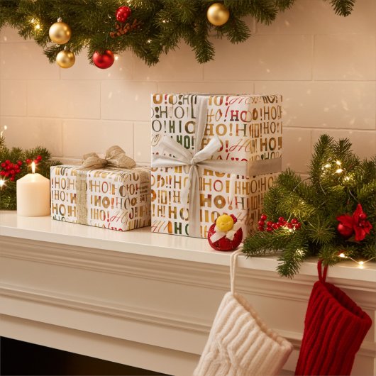 Bright Colorful Xmas Santa's Greetings HO! HO! HO! ラッピングペーパー