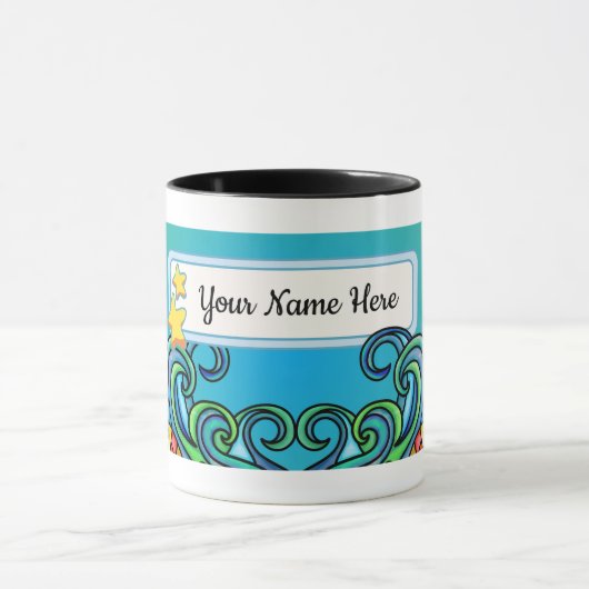 Bright Colors, Waves - Fish Doodles, Personalize  マグカップ (中央)