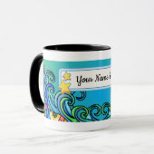 Bright Colors, Waves - Fish Doodles, Personalize マグカップ (正面左)