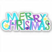 Bright Colourful Merry Christmas Text Stars シール (正面)