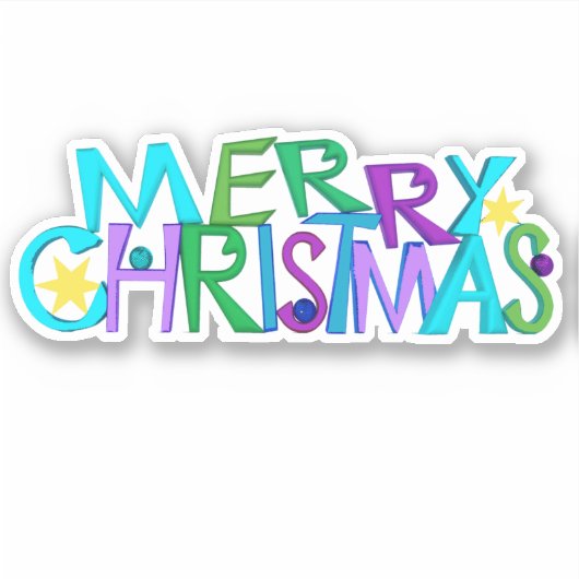 Bright Colourful Merry Christmas Text Stars シール (正面)