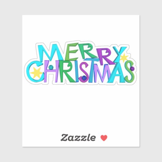 Bright Colourful Merry Christmas Text Stars シール (シート)