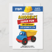 Bright Construction Truck Birthday 招待状 (正面)