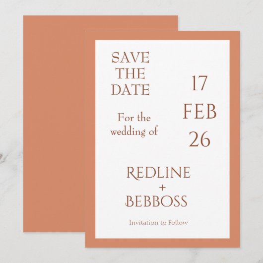 Bright Copper Elegant Modern Wedding セーブザデート (正面/裏面)