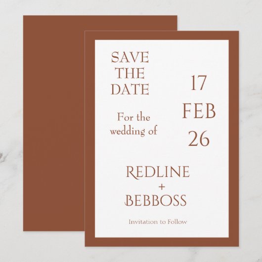 Bright Copper Elegant Modern Wedding セーブザデート (正面/裏面)