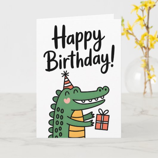 Bright & Cute Flamingo Birthday カード (黄色い花)