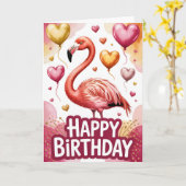 Bright & Cute Flamingo Birthday カード (黄色い花)