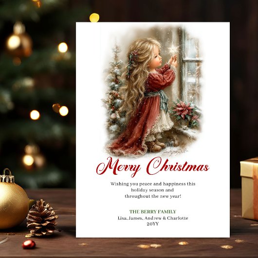 Bright Cute Little Girl Holiday Scene Christmas Ca シーズンカード