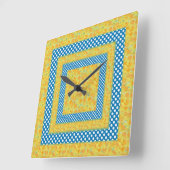 Bright Daffodils、ジャンボホワイト水玉模様オンブルー スクエア壁時計 (傾斜)