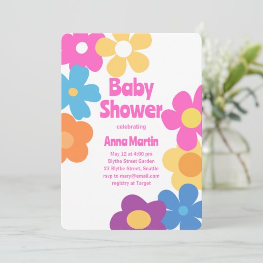 Bright Daisies Baby Shower Invitation 招待状 (スタンド正面)