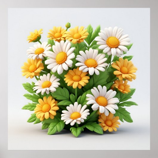 Bright Daisy Bouquet With White And Yellow Flowers ポスター (正面)