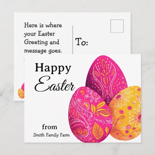Bright Easter Eggs In Pink and Yellow ポストカード (正面/裏面)