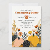 Bright Fall Foliage& Pumpkins Thanksgiving Dinner  招待状 (正面)