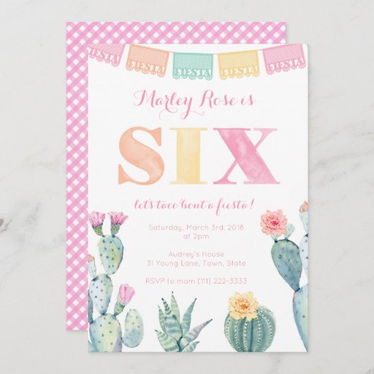 Bright Fiesta 6th誕生日サボテンパーティーfor girl 招待状 (正面/裏面)