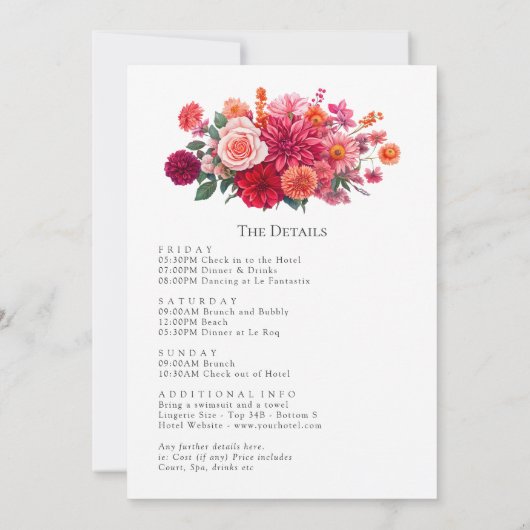 Bright Floral Bachelorette Weekend Itinerary 招待状 (裏面)