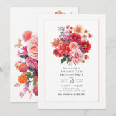 Bright Floral Birthday Party 招待状 (正面/裏面)