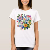 Bright Floral Bouquet Faux Yarn Embroidery  Tシャツ (正面)
