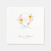 Bright Floral Crest Monogram Spring Wedding スタンダードカクテルナプキン (正面)