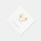 Bright Floral Crest Monogram Spring Wedding スタンダードカクテルナプキン (角)