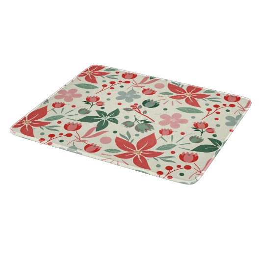 Bright Floral Design with Green Leaves and Dot カッティングボード (角)