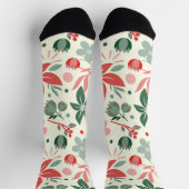 Bright Floral Design with Green Leaves and Dot ソックス (上部)
