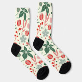 Bright Floral Design with Green Leaves and Dot ソックス (右)